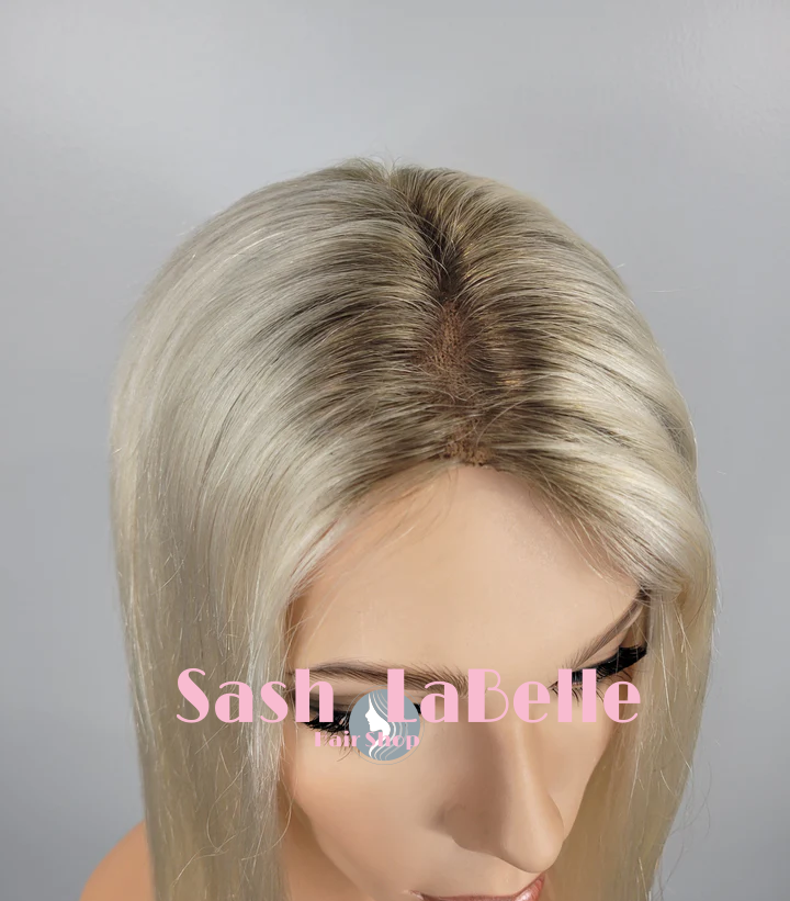 Platinum Blonde 4"x4'' silk+1” Lace - 100% European Silk-Base Hair Topper Canada