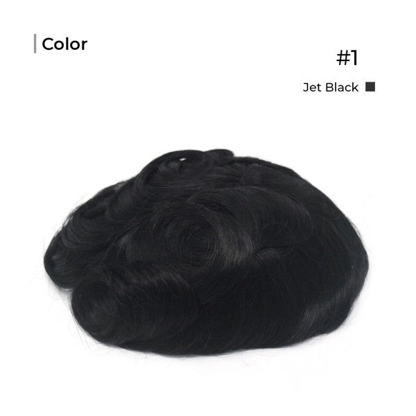 Jet BlackToupee Monofilament Lace Top With Natural Hair Line - Thin Skin Toupee Hair Piece 0.12mm Injected Poly Skin Toupee 100% European Human Hair 8''x10'' - Natural Hairline. 1B# Off Black)