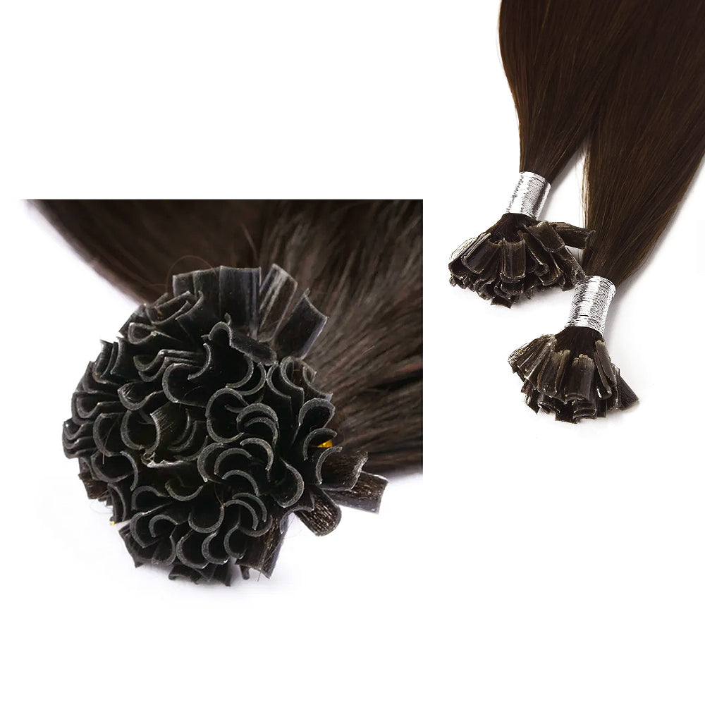 #2/12 Dark Brown Ombre Highlights k-tips Pre-bonded Fusion Hair Extensions 100% Remy Human Hair fusion Extensions - Utips/Flat tips Hair Canadare Bonded