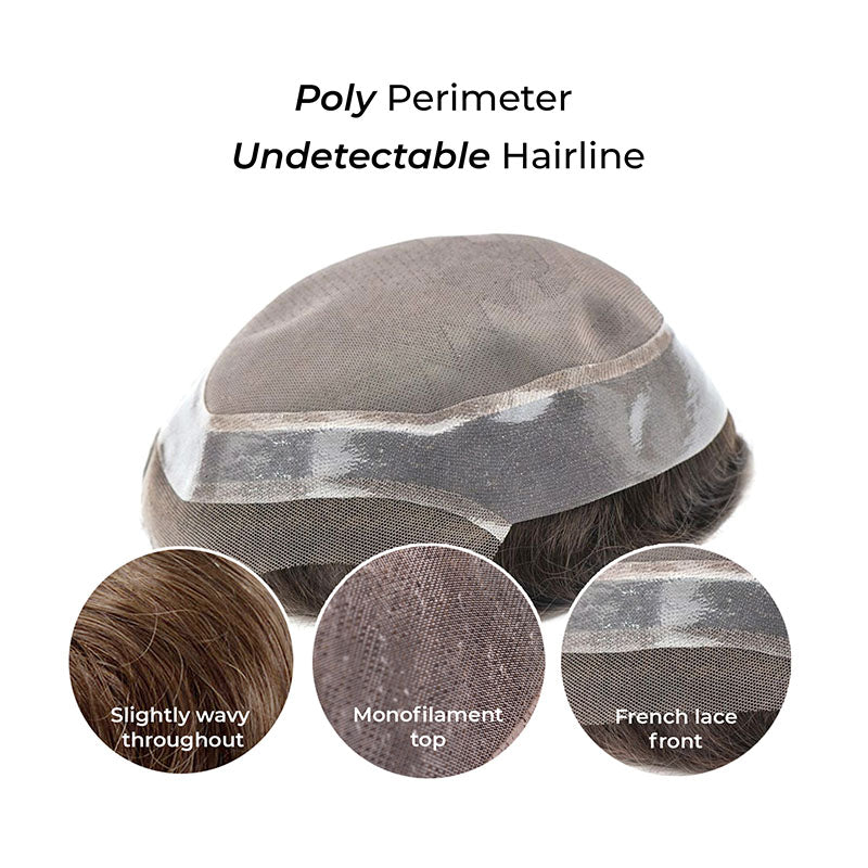 Jet BlackToupee Monofilament Lace Top With Natural Hair Line - Thin Skin Toupee Hair Piece 0.12mm Injected Poly Skin Toupee 100% European Human Hair 8''x10'' - Natural Hairline. 1B# Off Black)