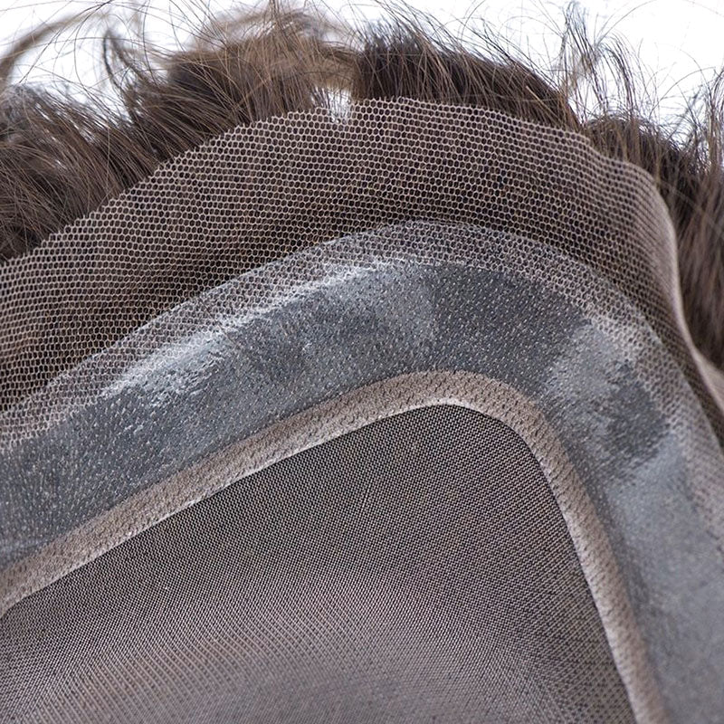 Jet Black 60% grey Toupee Monofilament Lace Top With Natural Hair Line - Thin Skin Toupee Hair Piece 0.12mm Injected Poly Skin Toupee 100% European Human Hair 8''x10'' - Natural Hairline. 1B# Off Black)