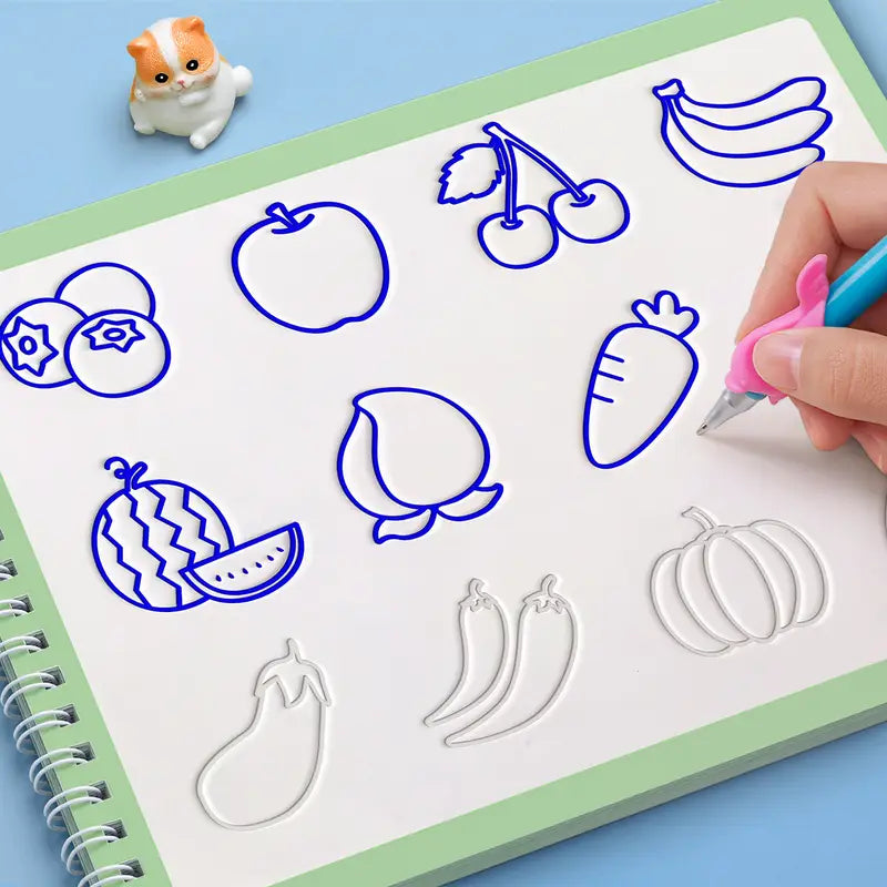 3-6 Year Old Grooved Writing Workbook - One Book REPEATED Use