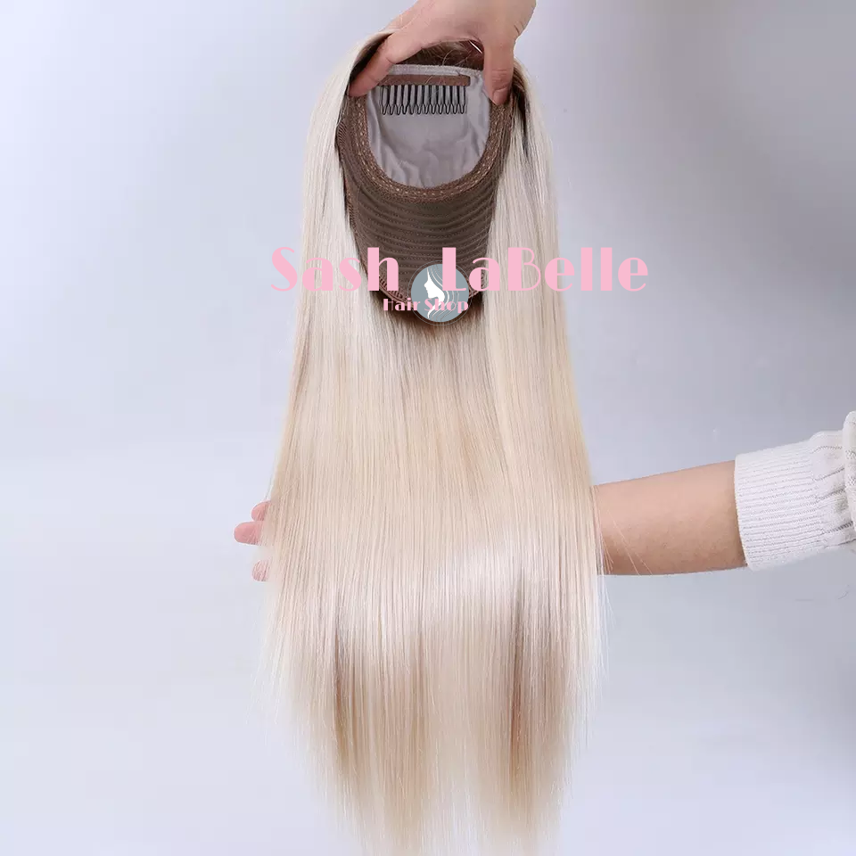 Rooted Bleach Blonde 4"x4'' silk+1” Lace - 100% European Silk-Base Hair Topper Canada