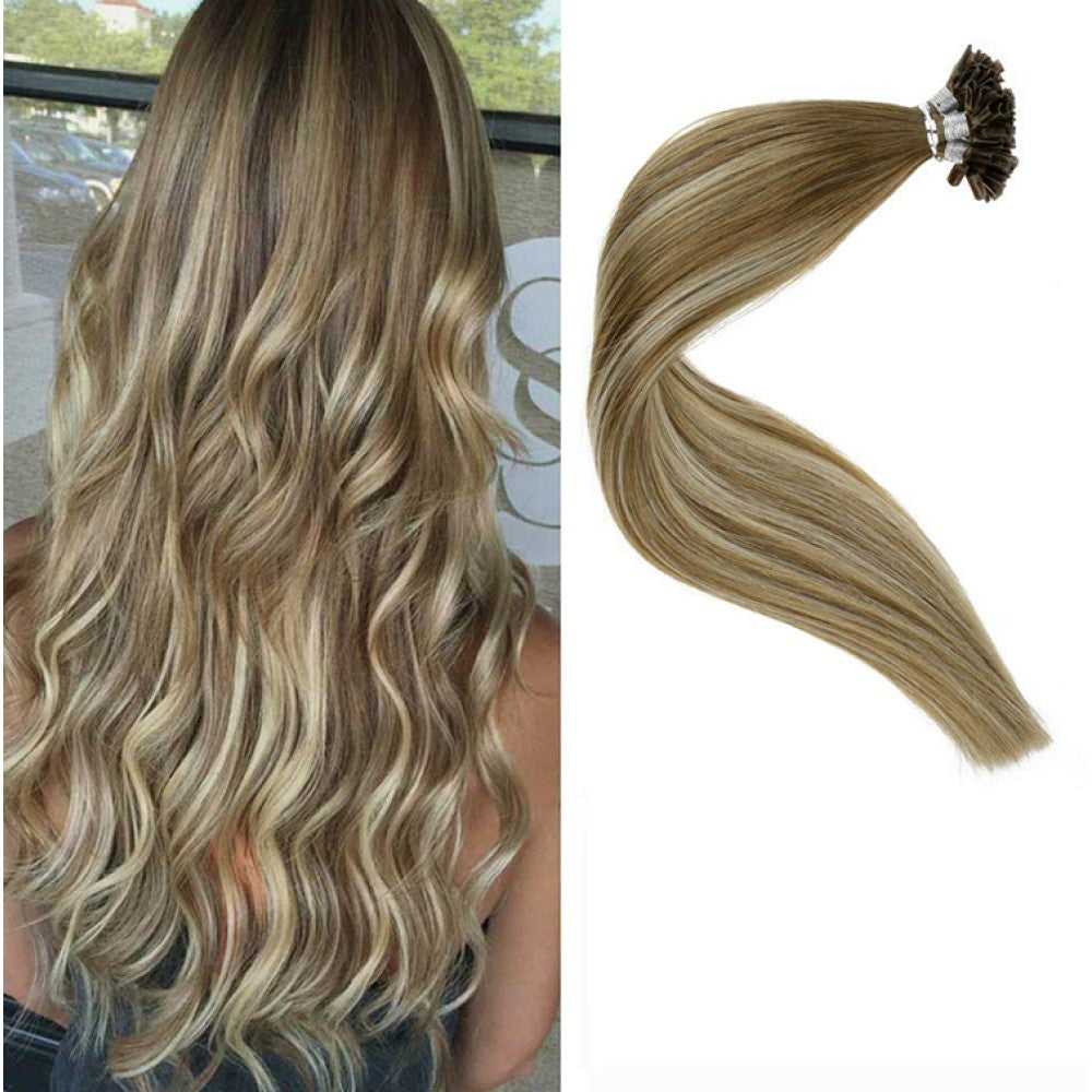 #8/22 Ash Brown/Beach Blonde Highlights k-tips Pre-bonded Fusion Hair Extensions 100% Remy Human Hair fusion Extensions - Utips/Flat tips Hair Canadare Bonded