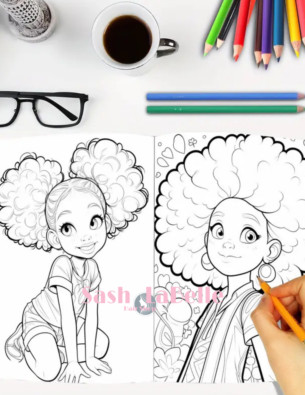 Ethnic Coloring Books -(African American Kids Coloring Books) + free Multi-Colored Pencil Crayons