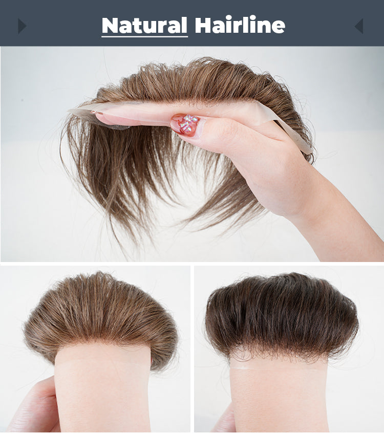 Poly Skin Hair Patchers Toupee Human Hairpiece for Natural hairline - black color