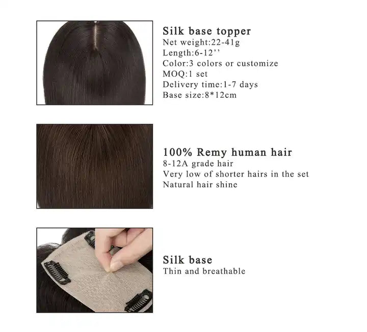 Silk-Base Topper 100% Remy Human Hair Lace base topper