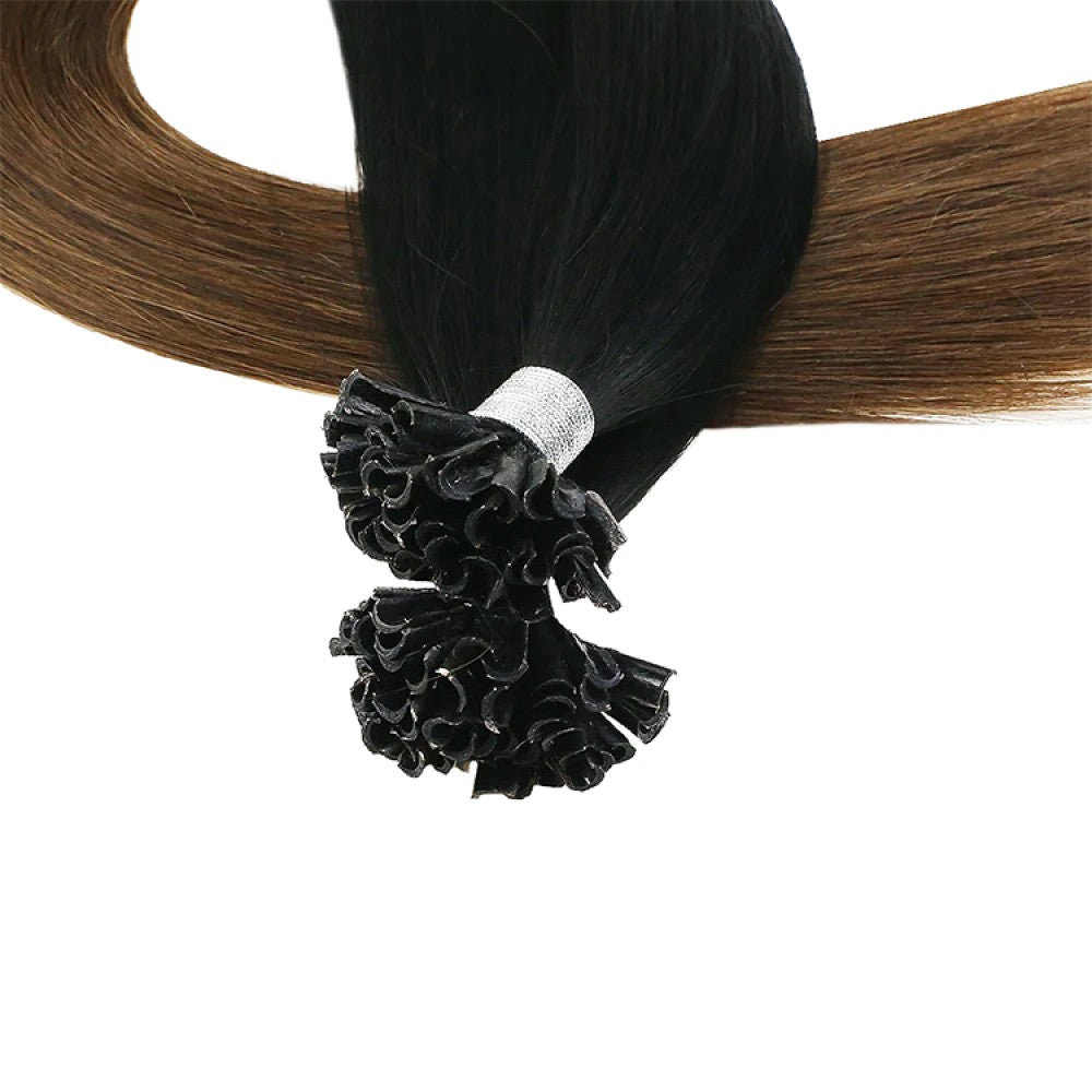 #1B/3 Natural Black/Dark Brown Ombre Highlights k-tips Pre-bonded Fusion Hair Extensions 100% Remy Human Hair fusion Extensions - Utips/Flat tips Hair Canadare Bonded
