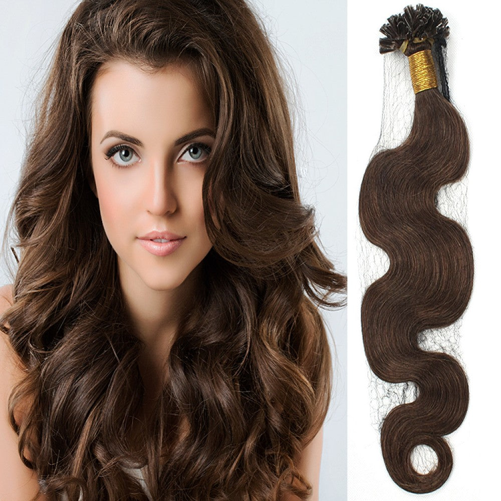 #3- Chocolate Brown k-tips Fusion Hair Extensions 100% Remy Human Hair fusion Extensions - Utips/Flat tips Hair Canadare Bonded