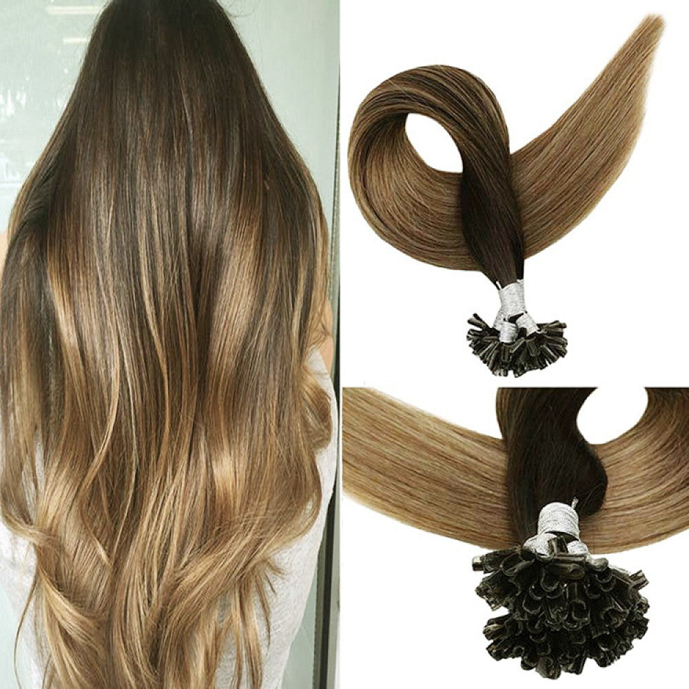 #2/12 Dark Brown Ombre Highlights k-tips Pre-bonded Fusion Hair Extensions 100% Remy Human Hair fusion Extensions - Utips/Flat tips Hair Canadare Bonded