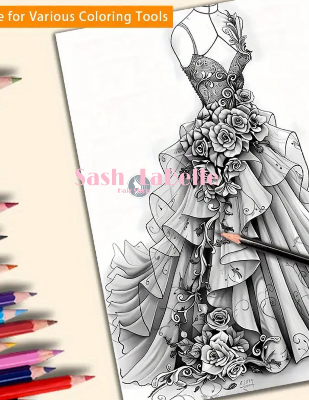 Dress Fashion Styles coloring Books + free Multi-Colored Pencil Crayons