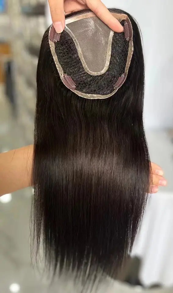 Black Hair 100% Brazilian Human Hair Fishnet base hair Topper