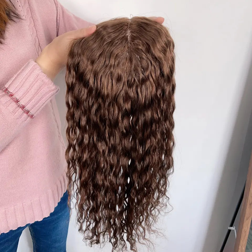 Chocolate Brown 100% Brazilian Human Hair Fishnet base hair Topper