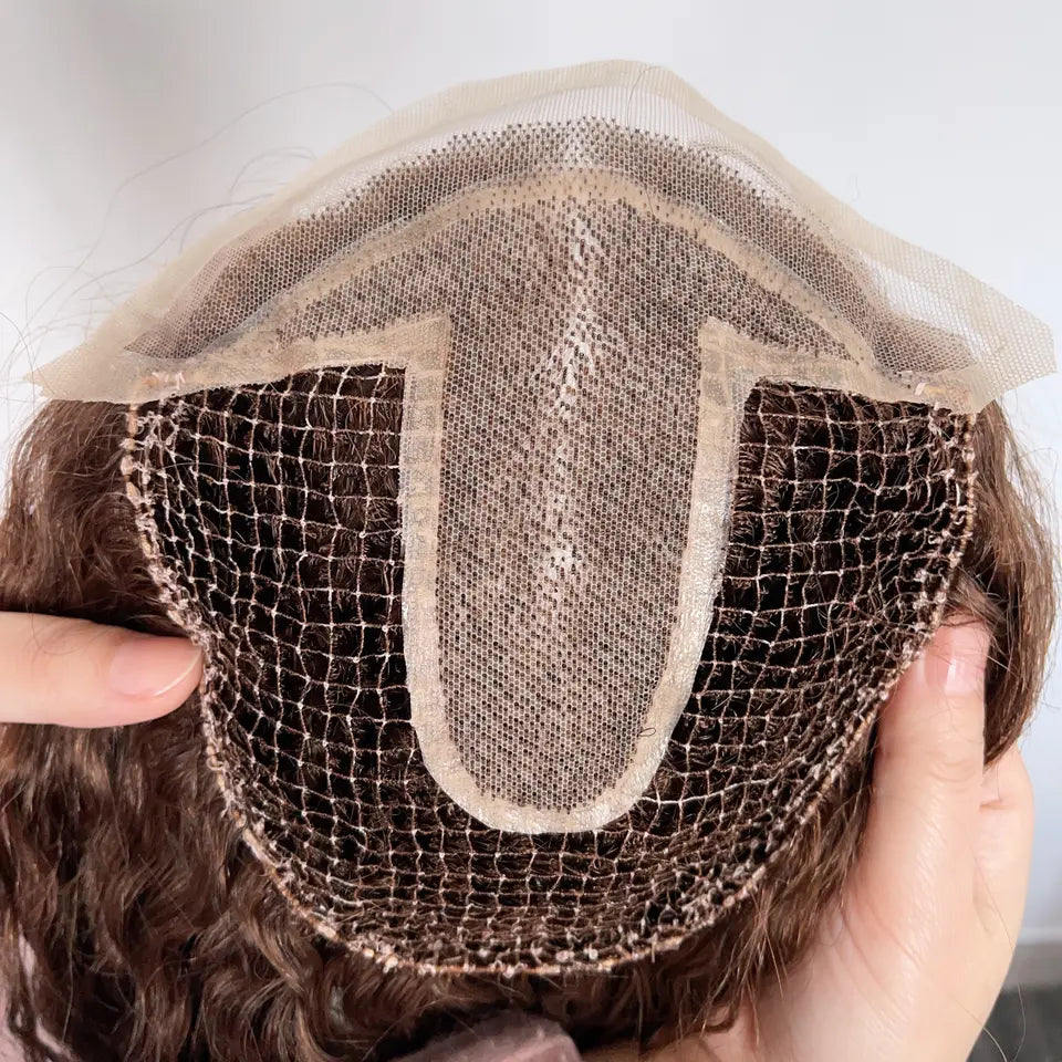 Chocolate Brown 100% Brazilian Human Hair Fishnet base hair Topper