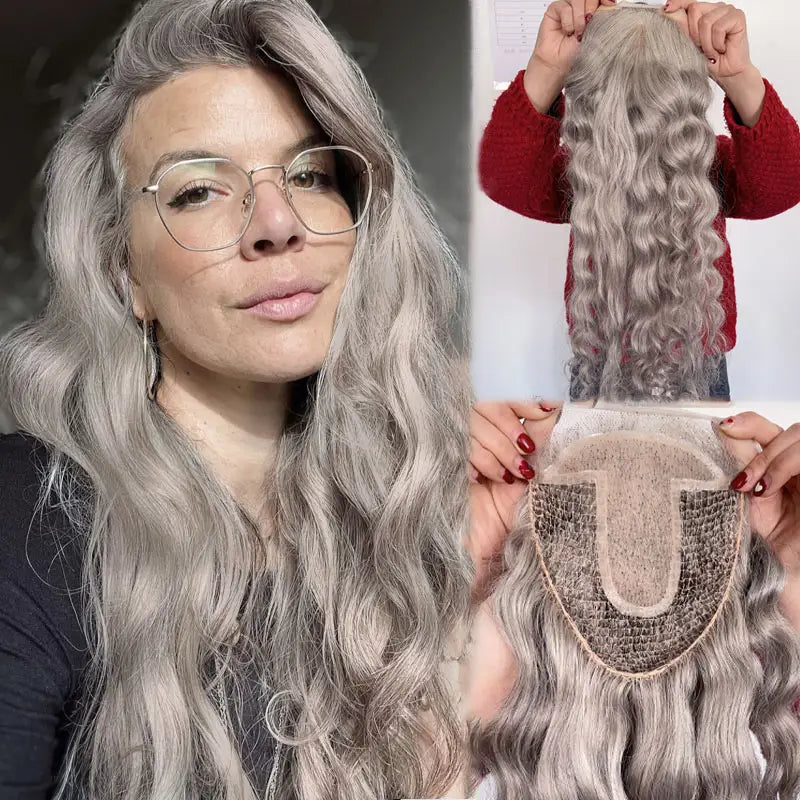 Silver Blonde 100% Brazilian Human Hair Fishnet base hair Topper