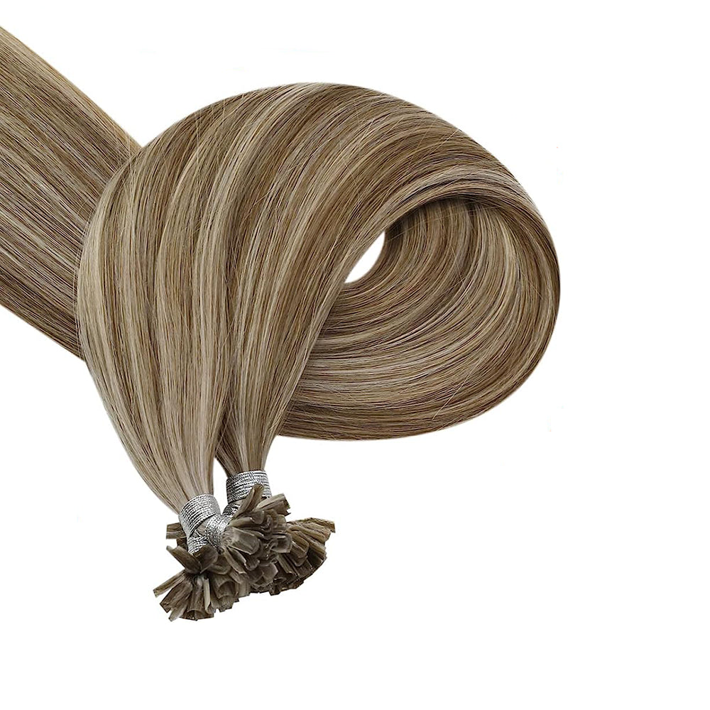 #8/18 Ash Brown/Ash Blonde Highlights k-tips Pre-bonded Fusion Hair Extensions 100% Remy Human Hair fusion Extensions - Utips/Flat tips Hair Canadare Bonded