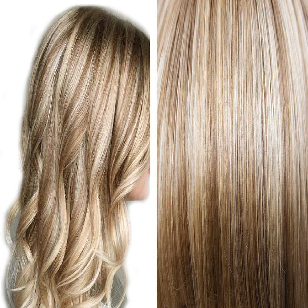 #12/60 Light Golden Brown with Platinum Blonde Highlights k-tips Pre-bonded Fusion Hair Extensions 100% Remy Human Hair fusion Extensions - Utips/Flat tips Hair Canadare Bonded