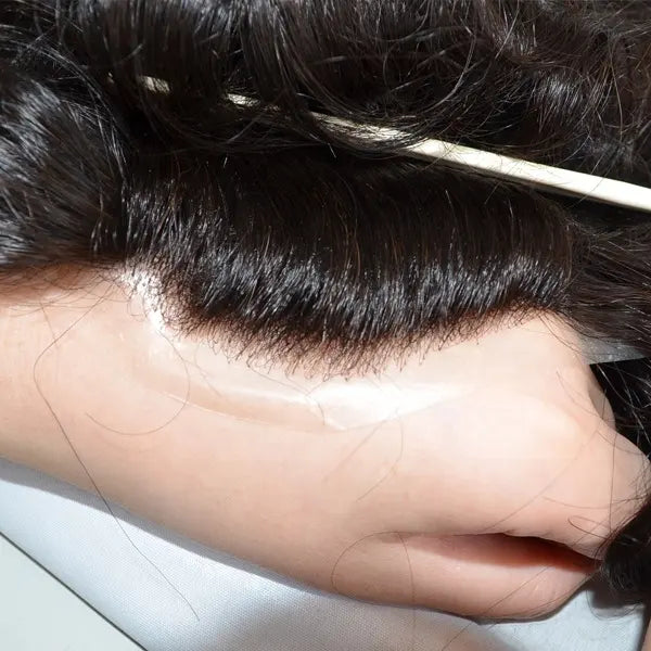 Copper Blonde Toupee Monofilament Lace Top With Natural Hair Line - Thin Skin Toupee Hair Piece 0.12mm Injected Poly Skin Toupee 100% European Human Hair 8''x10'' - Natural Hairline. 1B# Off Black)