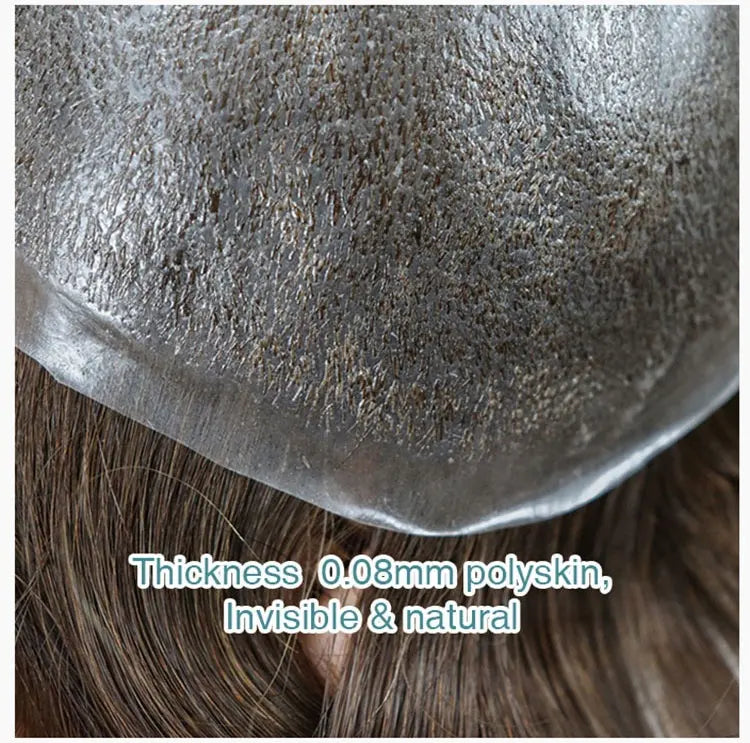 Poly Skin Hair Patchers Toupee Human Hairpiece for Natural hairline - Brown Color