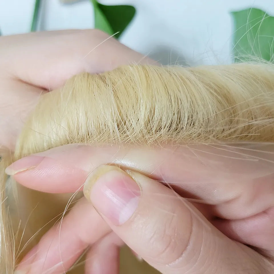 Poly Skin Hair Patchers Toupee Human Hairpiece for Natural hairline - Platinum Blonde color