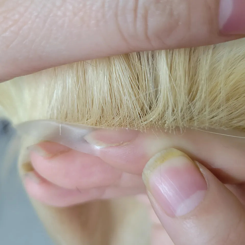 Poly Skin Hair Patchers Toupee Human Hairpiece for Natural hairline - Platinum Blonde color
