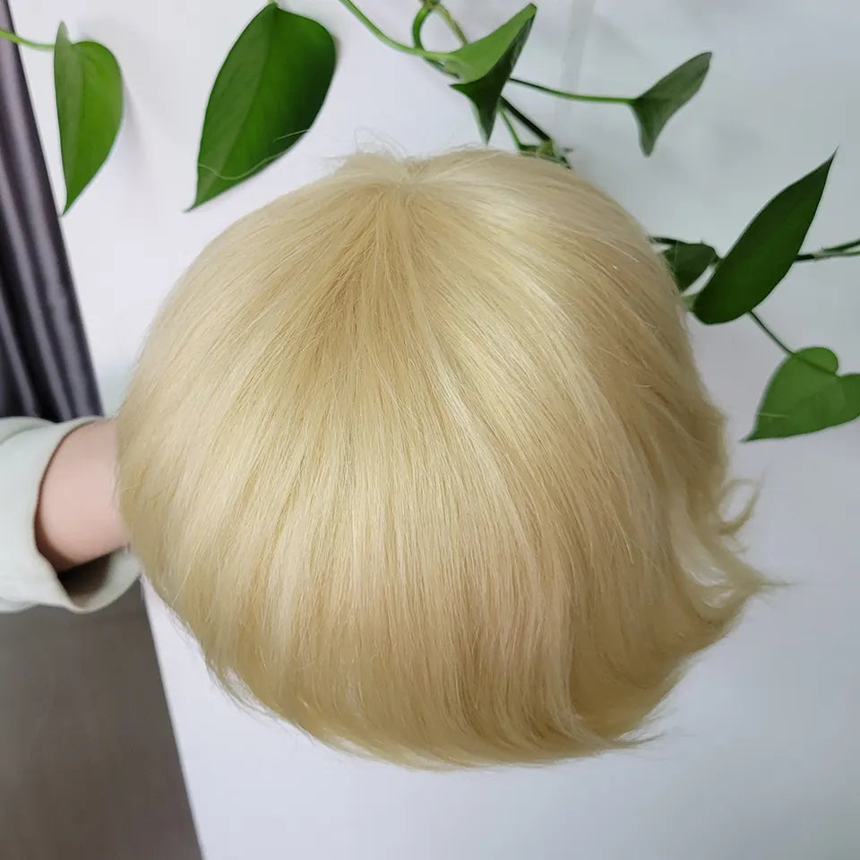 Poly Skin Hair Patchers Toupee Human Hairpiece for Natural hairline - Platinum Blonde color