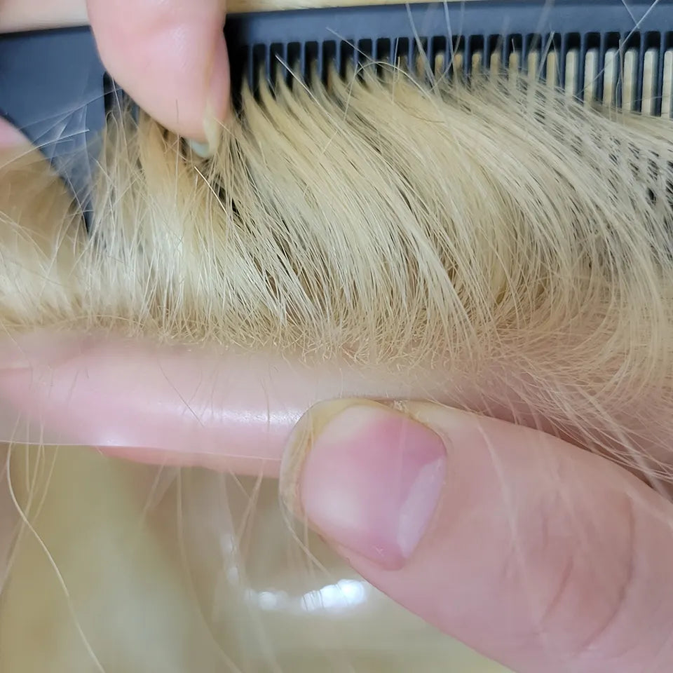 Poly Skin Hair Patchers Toupee Human Hairpiece for Natural hairline - Platinum Blonde color