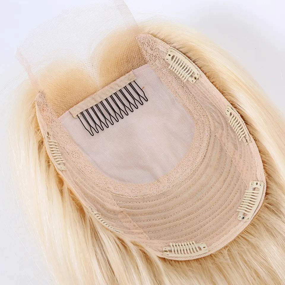 Platinum Blonde 4"x4'' silk+1” Lace - 100% European Silk-Base Hair Topper Canada