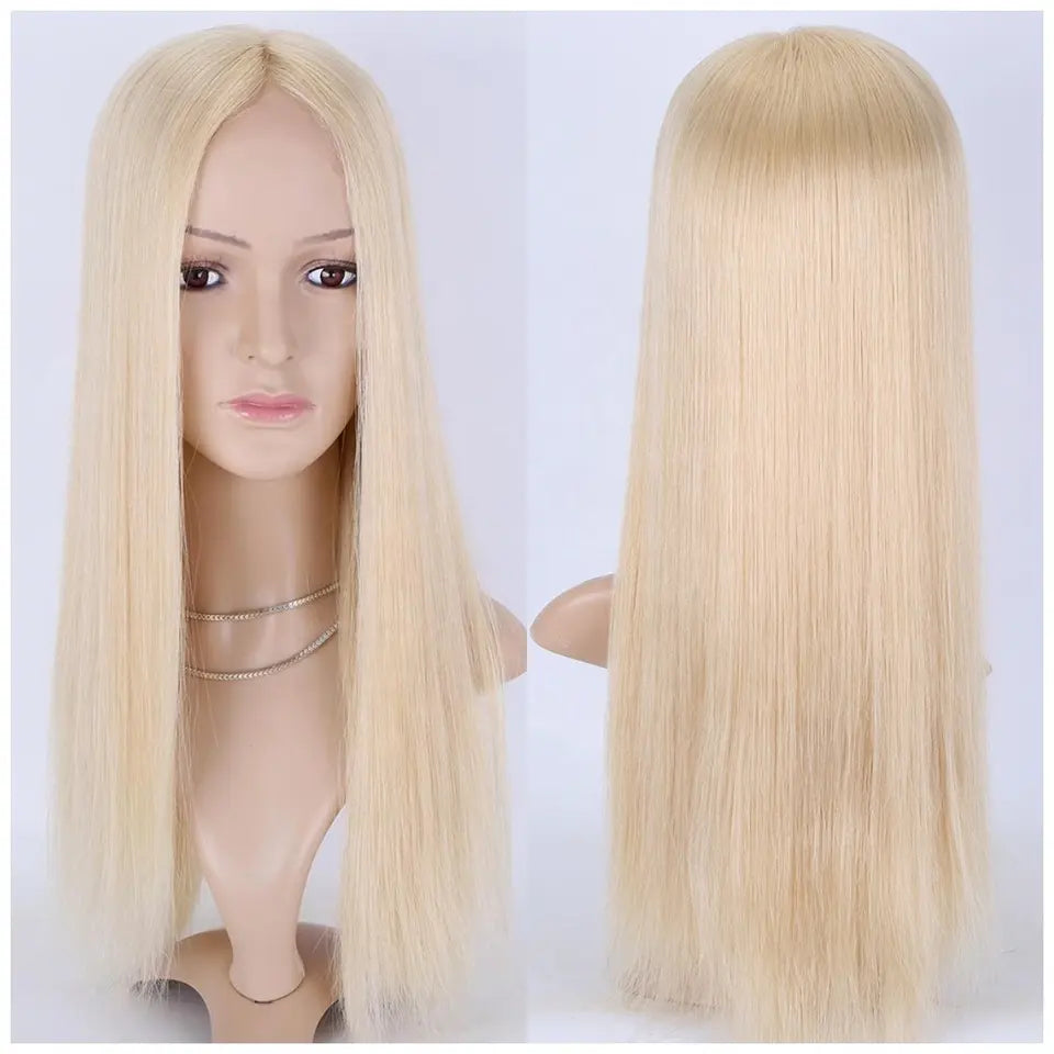 Platinum Blonde 4"x4'' silk+1” Lace - 100% European Silk-Base Hair Topper Canada