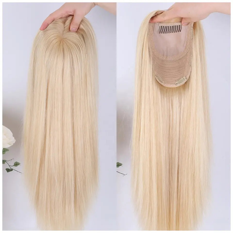 Platinum Blonde 4"x4'' silk+1” Lace - 100% European Silk-Base Hair Topper Canada