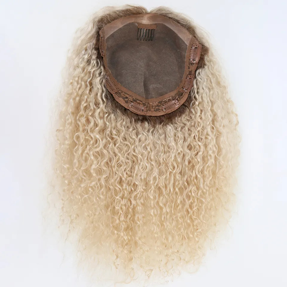 Platinum Blonde 4"x4'' silk+1” Lace - 100% European Silk-Base Hair Topper Canada