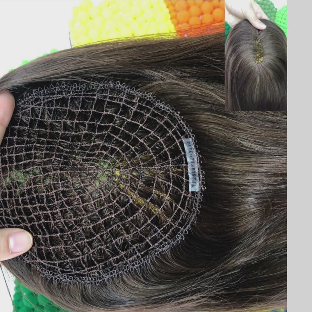 Dark Brown 100% Brazilian Human Hair Fishnet base hair Topper