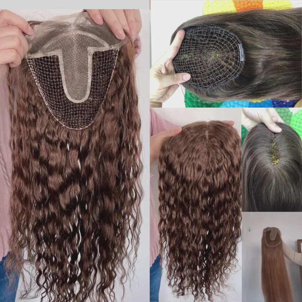Chocolate Brown 100% Brazilian Human Hair Fishnet base hair Topper