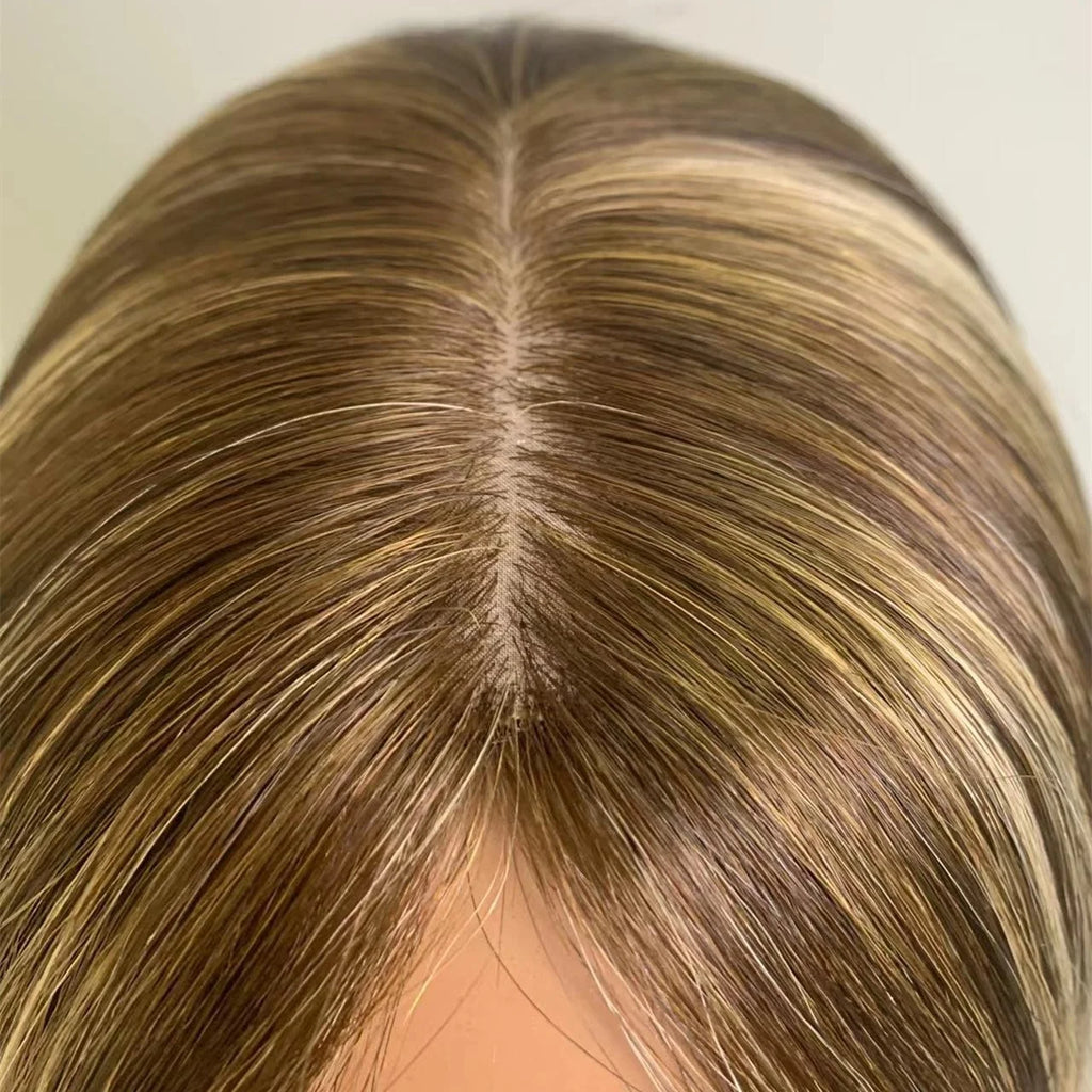 Rooted Bleach Blonde 4"x4'' silk+1” Lace - 100% European Silk-Base Hair Topper Canada