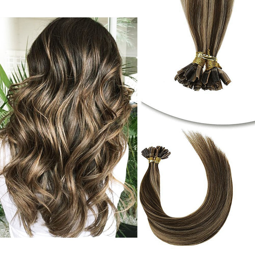#2/ 8 Dark Ash Brown Ombre Highlights k-tips Pre-bonded Fusion Hair Extensions 100% Remy Human Hair fusion Extensions - Utips/Flat tips Hair Canadare Bonded