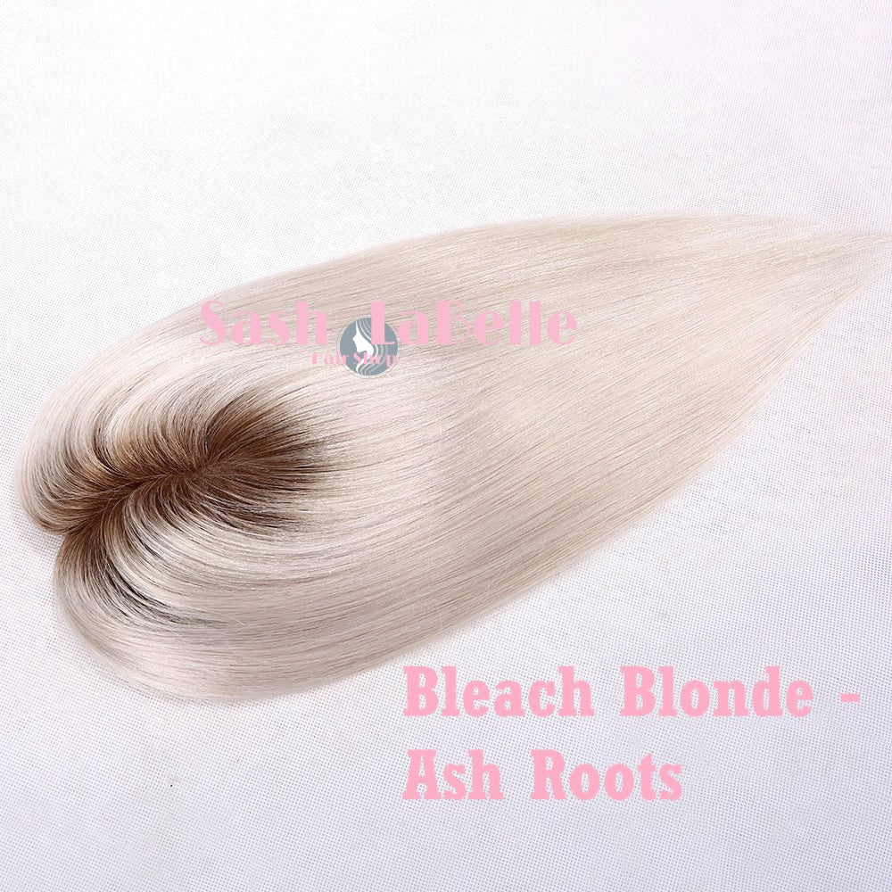 Rooted Bleach Blonde 4"x4'' silk+1” Lace - 100% European Silk-Base Hair Topper Canada