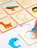 Wooden drawing stencils + plain sketchbook + free Colored Pencil Crayons