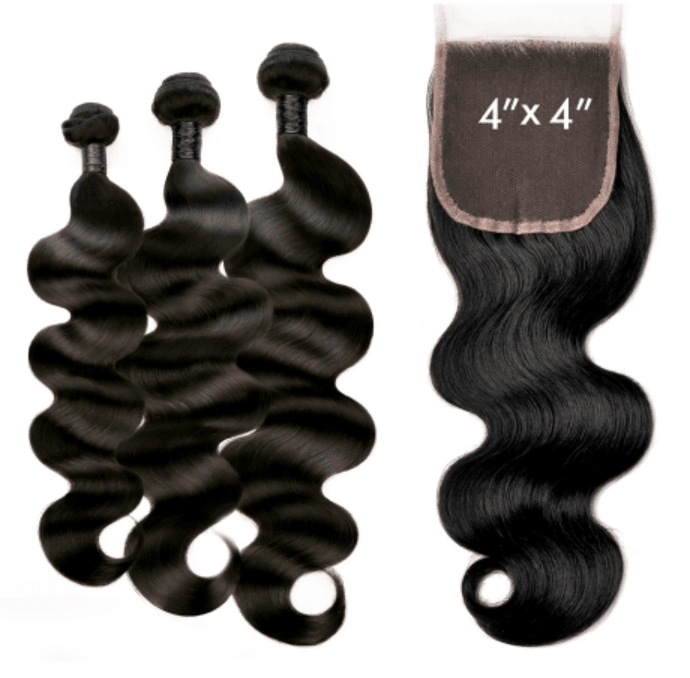 100% Brazilian Human Hair -3Pcs Body Wave| Plus 4"x 4" Lace Closure - SashBeauty