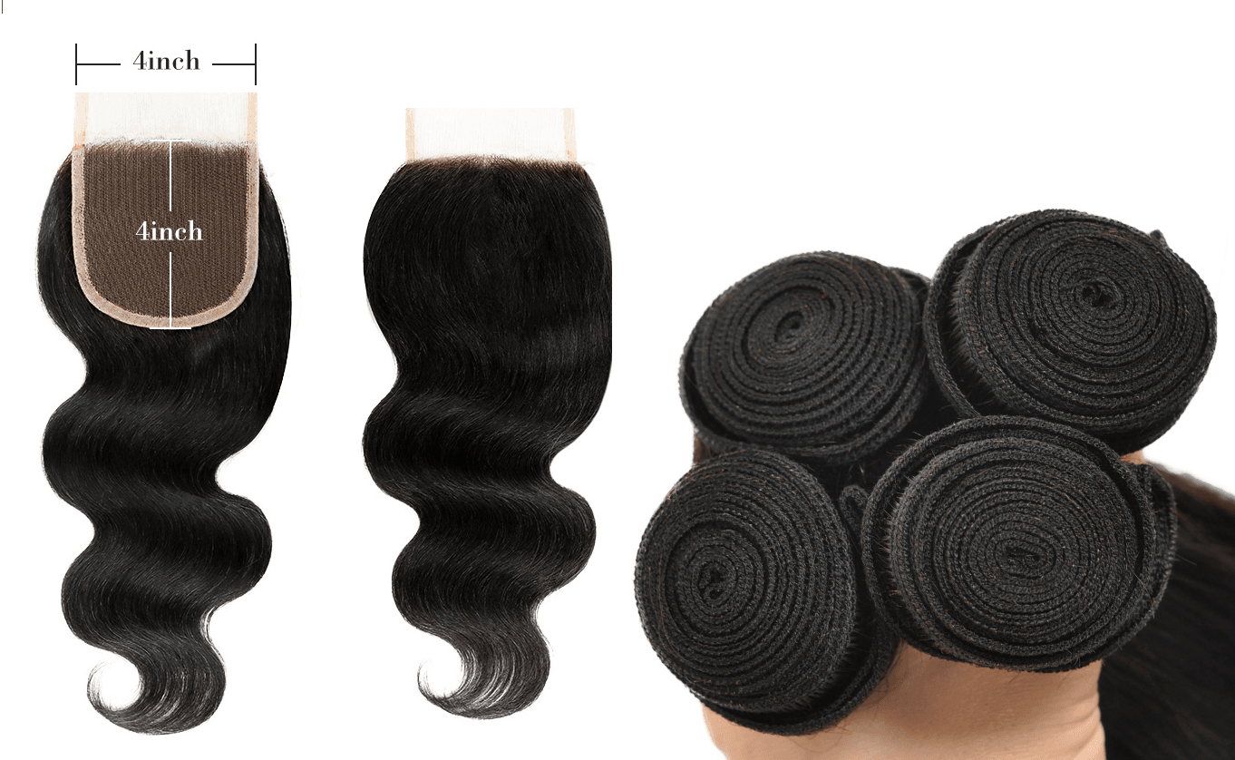 100% Brazilian Human Hair -3Pcs Body Wave| Plus 4"x 4" Lace Closure - SashBeauty
