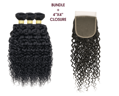 100% Brazilian Human Hair -3Pcs curly | Plus 4"x 4" Lace Closure - SashBeauty