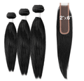 100% Brazilian Human Hair -3Pcs Yaki Straight | Plus 2"x 6" Lace Closure - SashBeauty