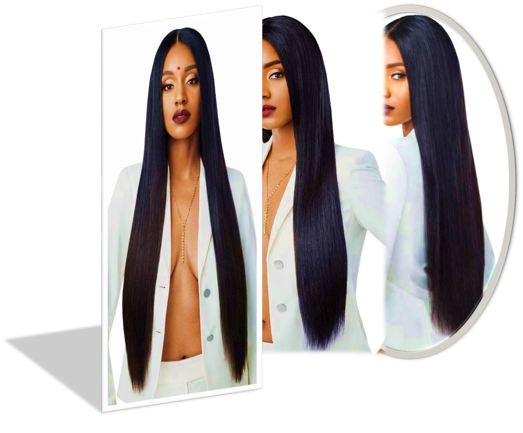 100% Brazilian Human Hair -3Pcs Yaki Straight | Plus 2"x 6" Lace Closure