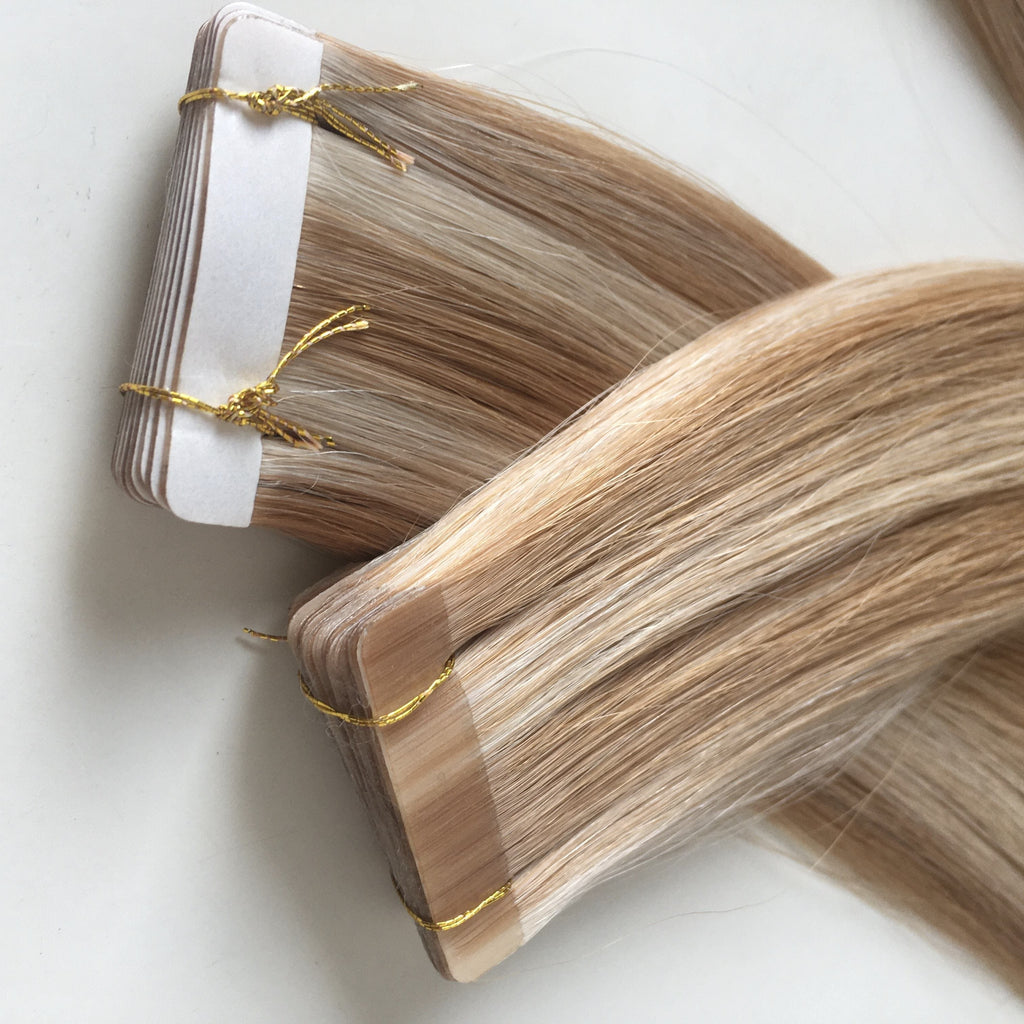 100% Invisible Remy Champagne Blonde Highlights (P10/16/60) Remy Tape-In Hair Extensions (55g - 175g)
