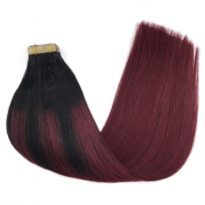 100% Remy Human Hair European #1B/99J Balayage Tape-In Hair Extensions (55g - 175g)