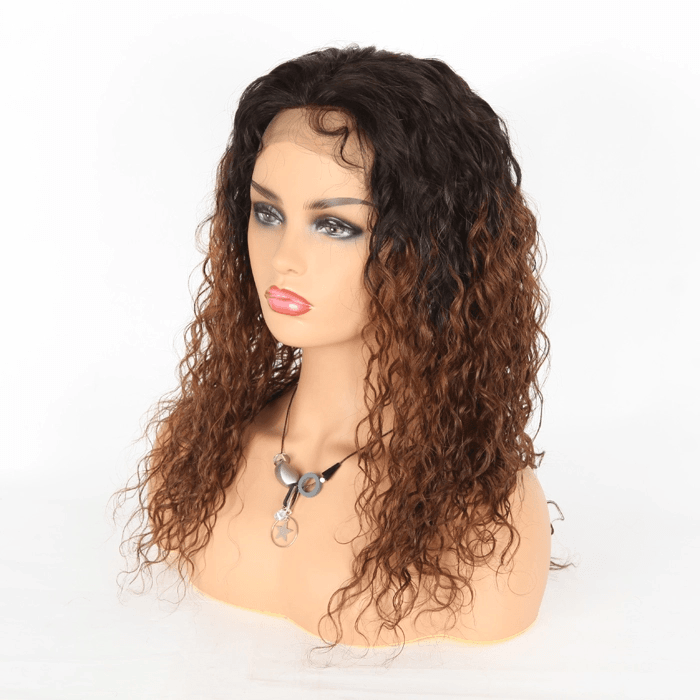 18"- HD Swiss Lace Frontal\ Curly Wig - Color Ombre - SashBeauty