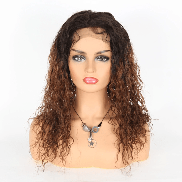 18"- HD Swiss Lace Frontal\ Curly Wig - Color Ombre - SashBeauty