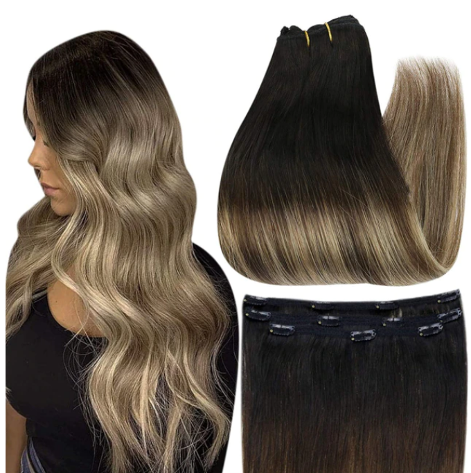 Jet Black 100% Human Hair Clip-In Remy Hair Extensions