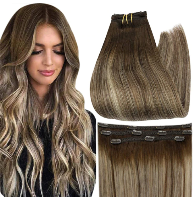Ash Brown Balayage Clip-on Remy Hair Extensions