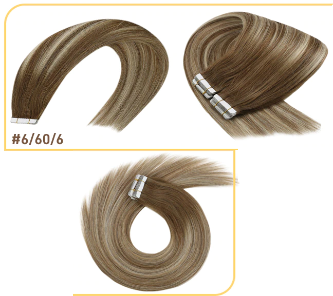 100% Remy Human Hair European #6/60/6 Balayage Tape-In Hair Extensions (55g - 175g)