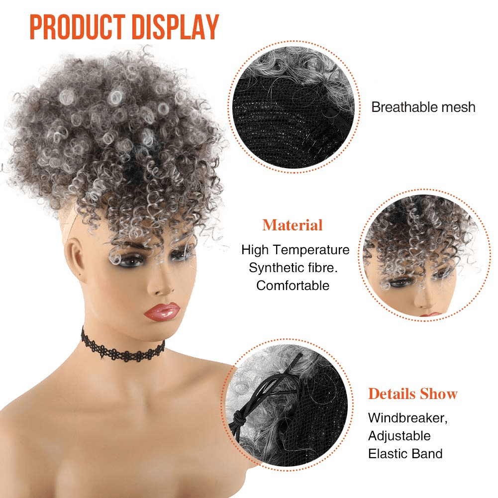 8" High Puff Afro Kinky with Bangs - Off Black - SashBeauty